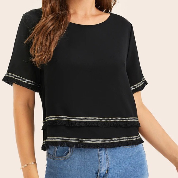 ⬇️SHEIN - Fringe Hem Blouse - Picture 1 of 2